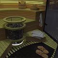 Modern Sauna Interior Design With Wooden Seats Glass Door And Stove
