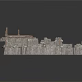 Ancient Stone Scene Construction With Stone Bridge Ruined Walls And Paved Ground