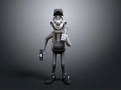 Cartoon Style 3D Model Game and Movie Character with Hat Overalls and Microphone Device 3d model