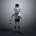 Cartoon Style 3D Model Game and Movie Character with Hat Overalls and Microphone Device