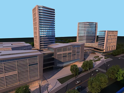 Modern High Rise Residential Buildings With Glass Facades Balconies And Surrounding Greenery 3d model