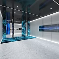 Modern Exhibition Hall Interior With Large Dynamic LED Display Wall And Logo Lighting 3d model