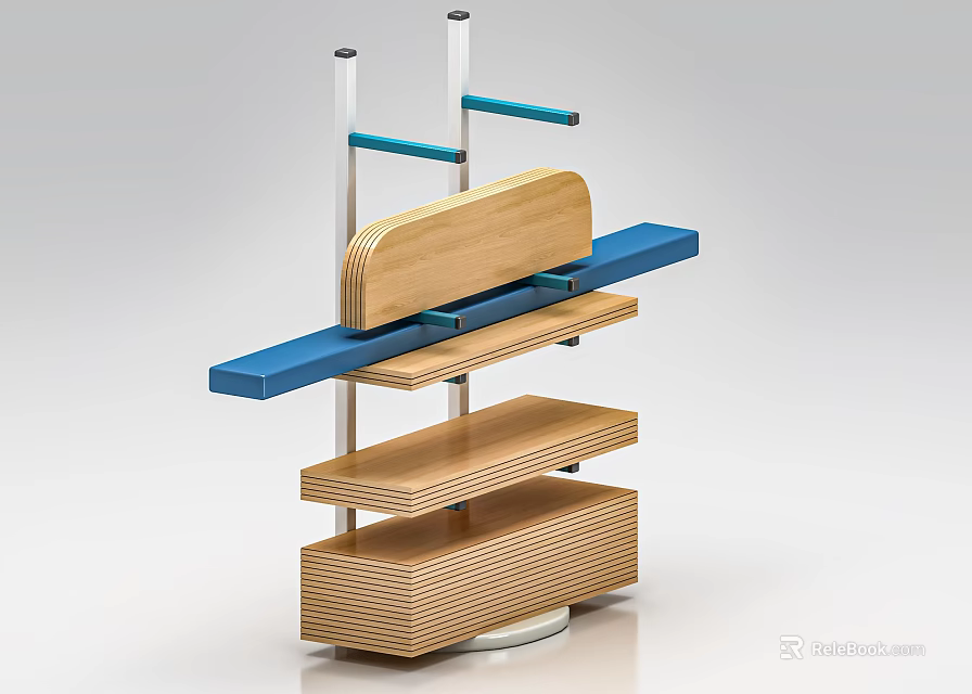 Medical Rehabilitation Equipment With Wooden Frame And Blue Multi Layer Supports 3d model 