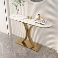 Modern Entryway Console Table With Marble Top Decorative Vase And Round Mirror