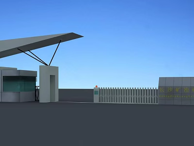 Modern Entrance Gate With Canopy Security Booth And White Fence Under Blue Sky 3d model