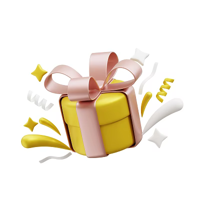 Decorative Ornament Set with Yellow Gift Box Pink Ribbon Bow and Stars Streamers 3d model