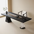 Modern Minimalist Tea Table and Chair Set With Black Tabletop Tea Set and White Chair