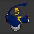 Stylish Blue Monowheel Motorcycle With Yellow Rider Riding In Futuristic Look