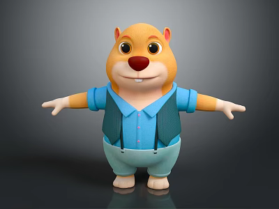 Animated Cartoon Marmot Character With Blue Shirt Green Vest And Outstretched Arms 3d model