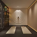 Spacious Yoga Fitness Studio With Aligned Mats And Wall Pose Designs
