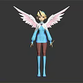 Angelic Winged Character With Pink White Wings Blue Outfit Golden Hair Holding Sword
