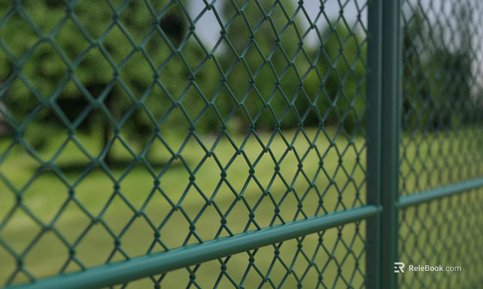 Green Chain Link Fence with Mesh Design for Outdoor Garden and Yard 3d model 