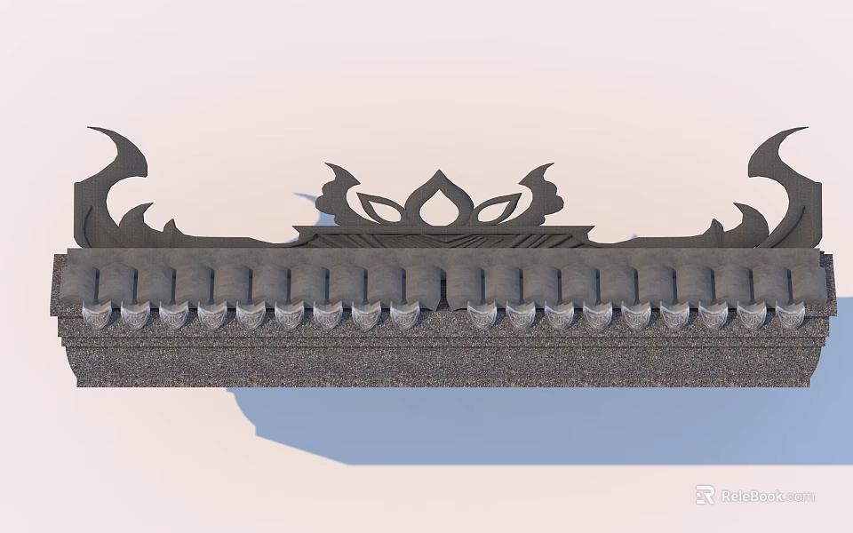Traditional Building Facade Featuring Ornamental Carvings And Tile Roof Design Details 3d model 