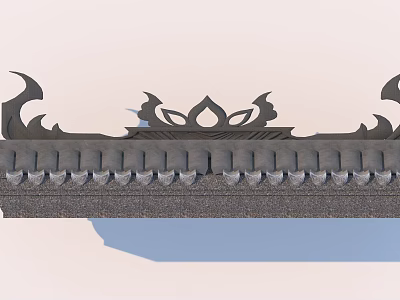 Traditional Building Facade Featuring Ornamental Carvings And Tile Roof Design Details 3d model