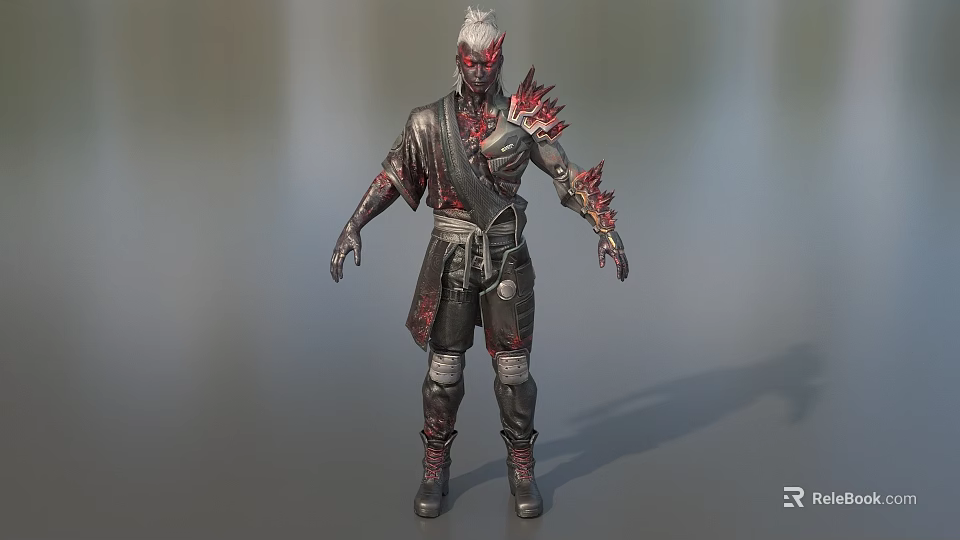Game And Movie Character With White Hair Red Markings Black Outfit And Red Spikes 3d model 