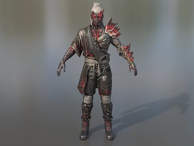 Game And Movie Character With White Hair Red Markings Black Outfit And Red Spikes 3d model