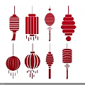Red Lantern Hanging Decorations with Various Traditional Designs and Styles 3d model