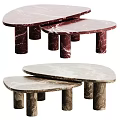 Modern Oval Dining Tables With Red And Beige Marble Tops And Legs