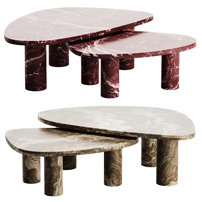 Modern Oval Dining Tables With Red And Beige Marble Tops And Legs 3d model