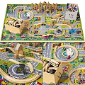 Square Kids Play Rug With Toy Train Tracks City Roads And Wooden Accessories