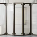 Elegant Folding Room Divider With Dark Frame And Transparent Decorative Panels 3d model