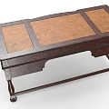Antique Wooden Desk Featuring Multiple Drawers Brass Handles and Decorative Legs