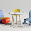 Creative Colorful Table And Chair Set With Yellow Blue Chairs And Round Table