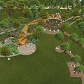 Garden Landscape Featuring Lush Green Grass Tall Trees Playful Slide Children Playing And Winding Paths
