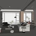 Living room study TV background wall book table chair bookcase sofa coffee table combination single sofa 3d model
