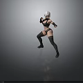 Woman with white short hair wearing black tight fitting sportswear in fighting stance