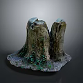 Rustic Wooden Stone Decorative Piece With Tree Stump Shape And Mossy Stone Base 3d model