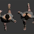Two Female 3D Character Models Front Back Views Gray Dresses Brown Belts Leg Straps