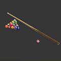 Billiard Accessories With Wooden Cue Colored Balls In Triangle Rack And White Cue Ball