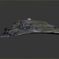 3D Hilly Terrain Model With Green Vegetation Rocky Areas Paths And Small Buildings