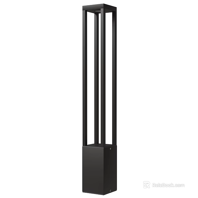 Modern Black Outdoor Light Featuring Multiple Vertical Long Strip Poles And Square Base 3d model 