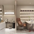 Modern Beauty Hair Salon Interior With Stylish Reception Desk And Product Shelves