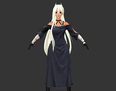 Game And Movie Character With Long White Hair Dark Dress And Black Gloves 3d model