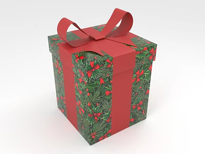 Festive Green Decorative Ornament Set With Red Bow Ribbon And Pine Berry Patterns 3d model