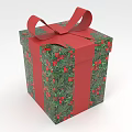 Festive Green Decorative Ornament Set With Red Bow Ribbon And Pine Berry Patterns