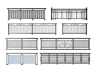 Various Decorative Fence Designs With Different Rail Patterns And Structures 3d model