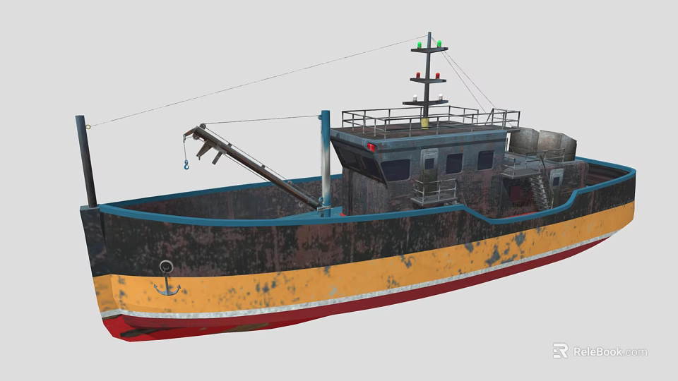 Rusty Ship Featuring Black Yellow Red Hull Deck Crane And Superstructure 3d model 