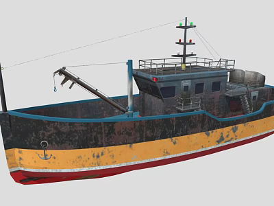 Rusty Ship Featuring Black Yellow Red Hull Deck Crane And Superstructure 3d model