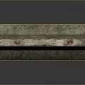 Roadside Weathered Concrete Barrier With Red Rings And Bottom Holes