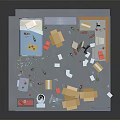 Cluttered Storage Room Interior With Cardboard Boxes Lockers And Scattered Items 3d model