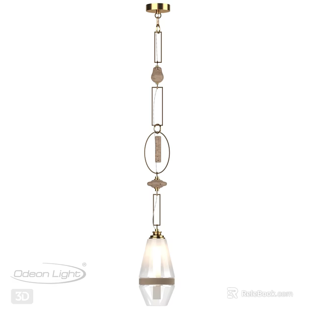 Modern Chandelier With Glass Oval And Rectangular Pendants And Metal Accents 3d model 