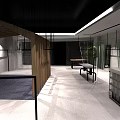 GUYS&SOUL Modern Clothing Store Interior With Green Plant Metal Grid Screen And Wooden Table