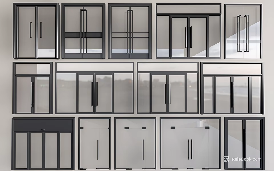 Modern Interior Casement Windows With Black Frames And Various Design Styles 3d model 