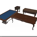 Classic Wooden Furniture Set With Four Tables Blue Top And Dark Brown Legs