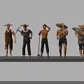 Game Movie Characters Depicting Farmers With Straw Hats And Labor Tools