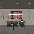 Modern Tea Room Interior With Wooden Tea Table And Hanging Lights And Decorative Wall